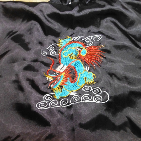 ASIAN ROBE  2 LOOKS REVERSIBLE BLACK DRAGON TO BLUE - Picture 1 of 2